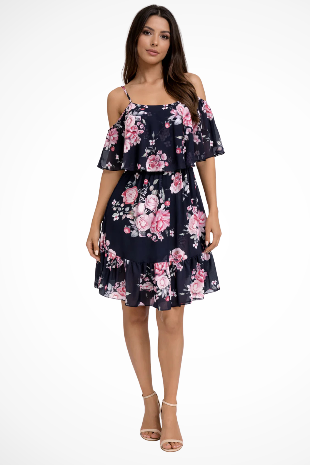 Women's Off-Shoulder Floral Chiffon Mini Dress – Boho Ruffle Style