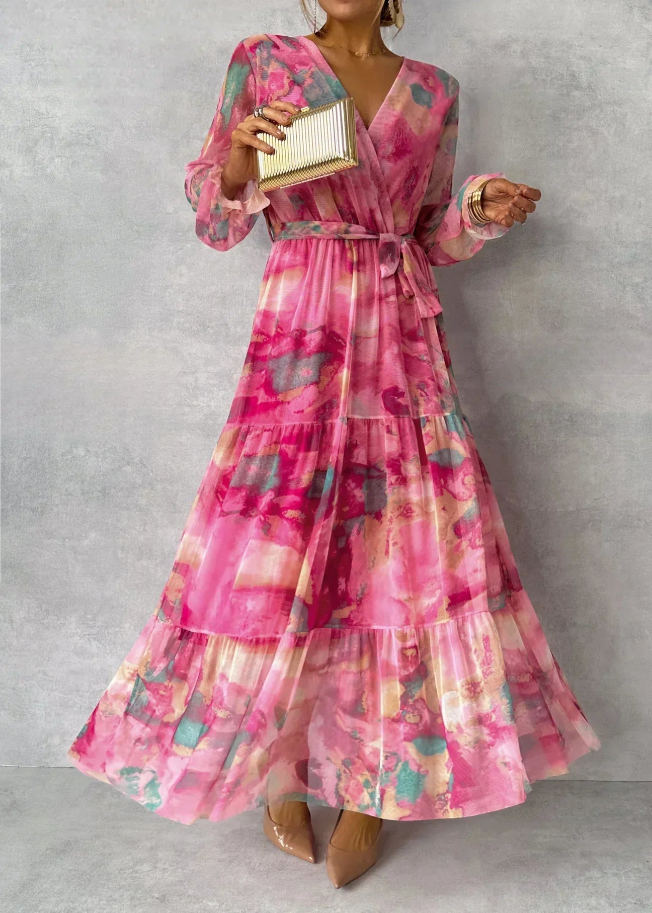 Women's Pink Boho Long Sleeve Dress – Chic Summer to Evening Style