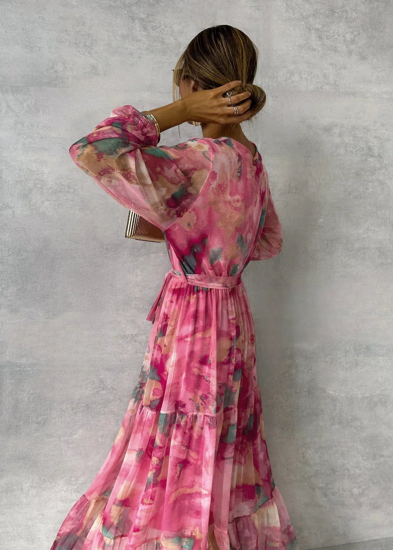 Women's Pink Boho Long Sleeve Dress – Chic Summer to Evening Style