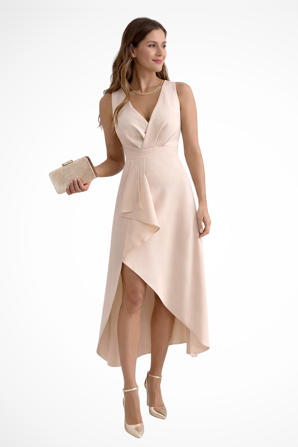 Women's Sleeveless Wrap Midi Dress – Asymmetric Wedding Guest Style
