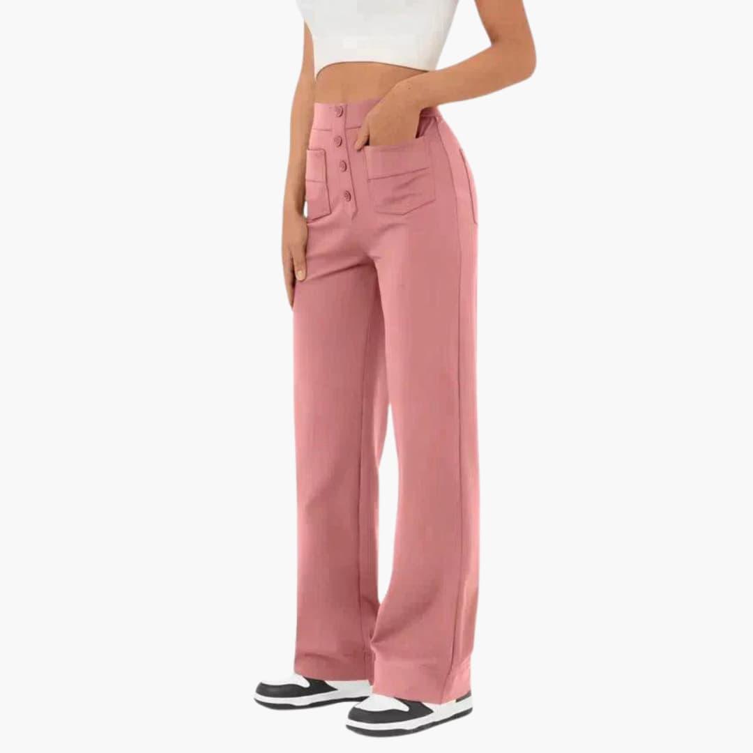 High Waist Palazzo Pants for Women with Button Placket – Stylish & Comfortable