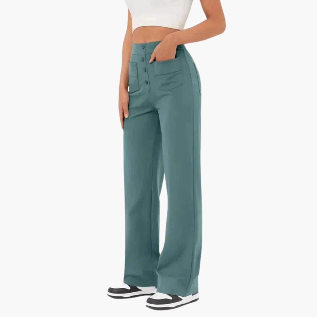 High Waist Palazzo Pants for Women with Button Placket – Stylish & Comfortable