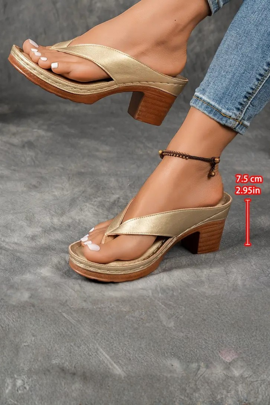 Women's Metallic Toe Post Block Heel Sandals – Elegant Summer Style