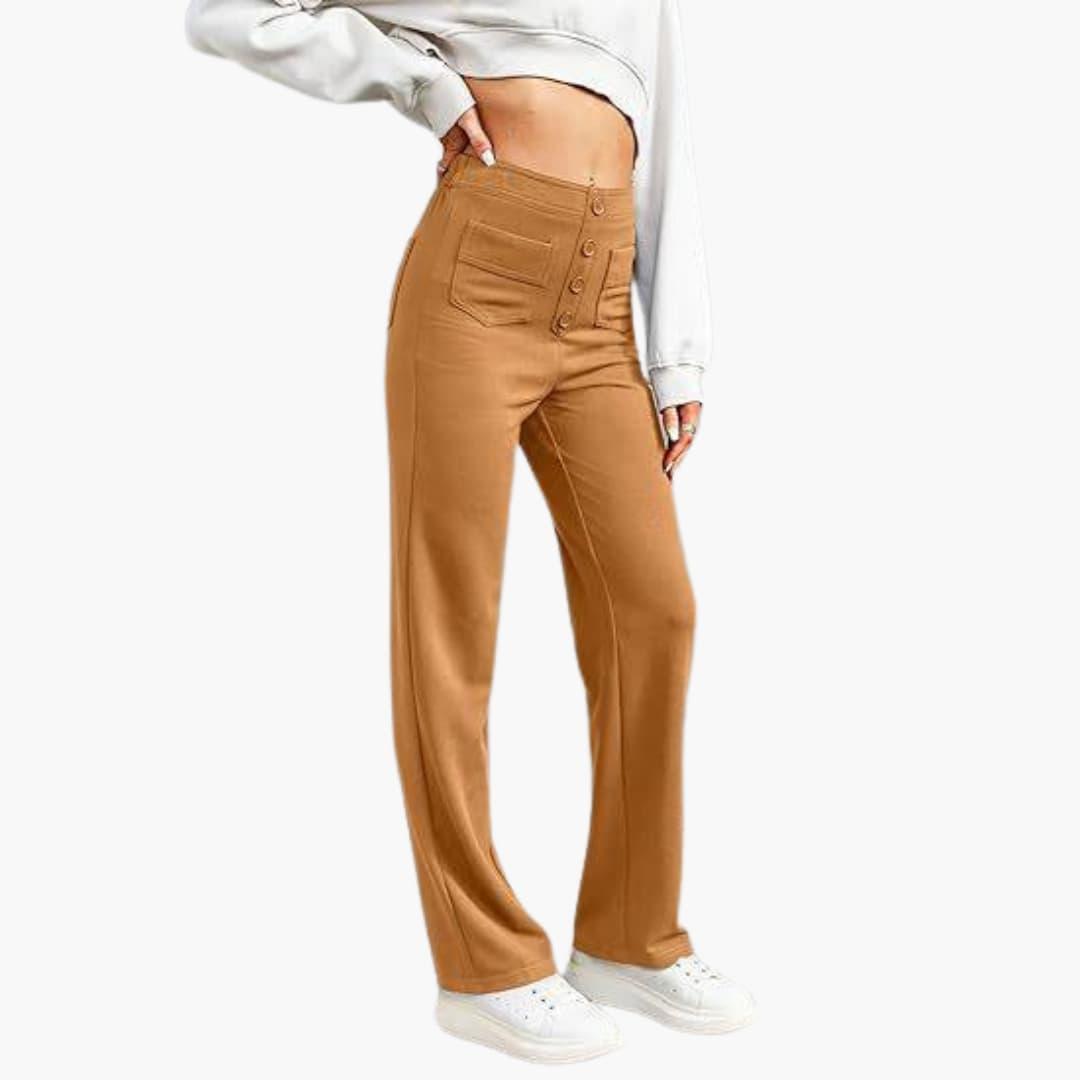 High Waist Palazzo Pants for Women with Button Placket – Stylish & Comfortable