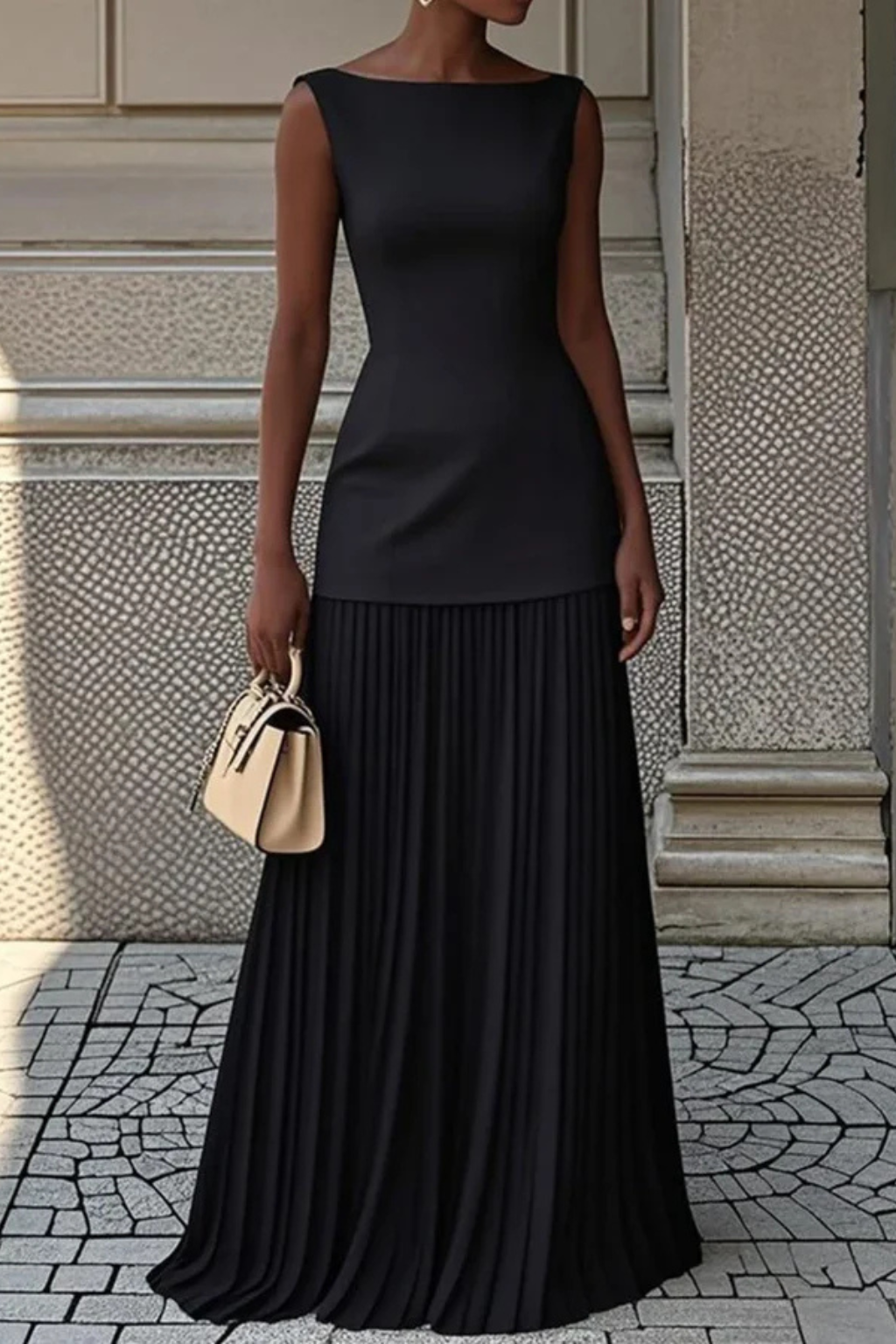 Women's Pleated Formal Maxi Dress – Elegant Occasion Style