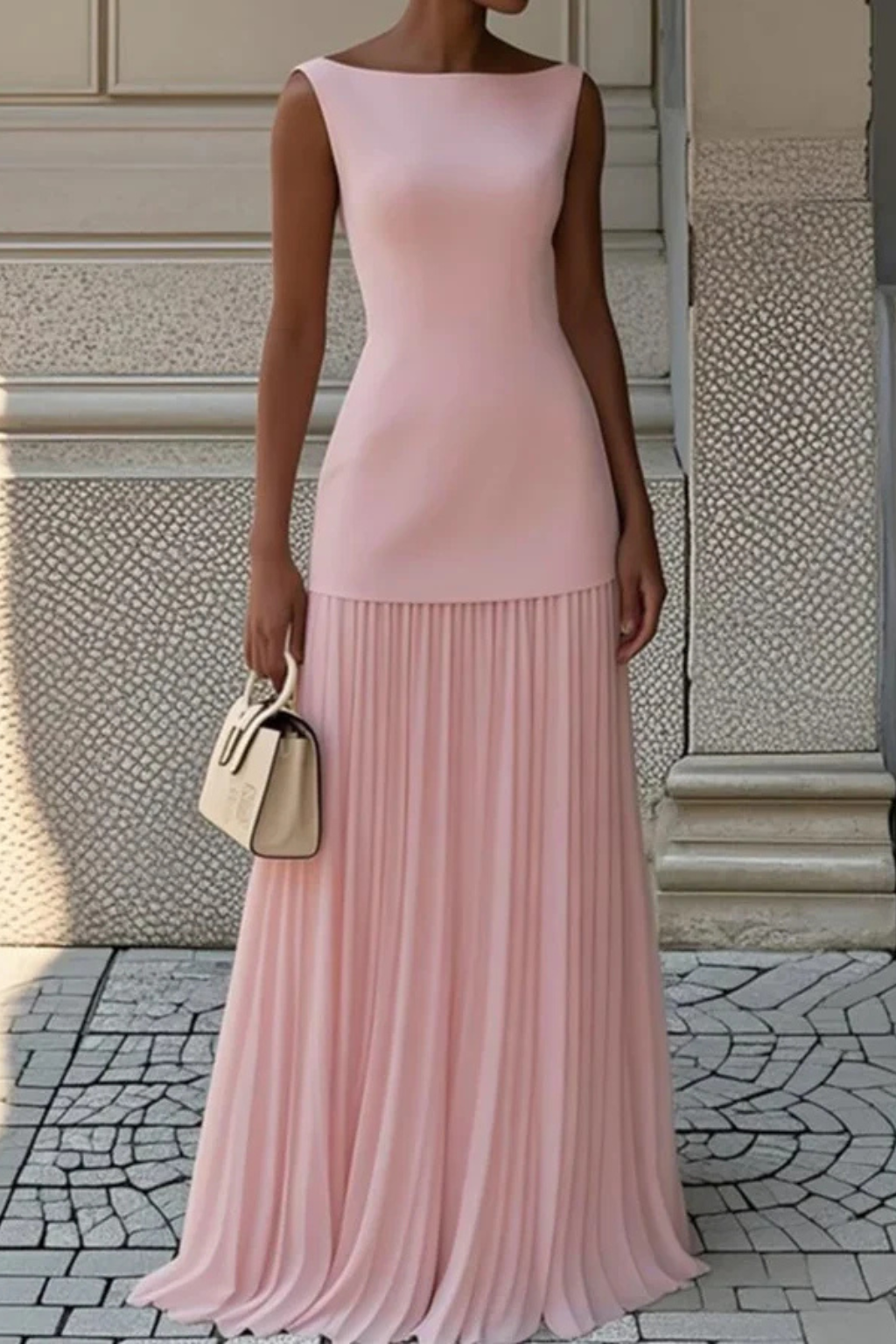 Women's Pleated Formal Maxi Dress – Elegant Occasion Style