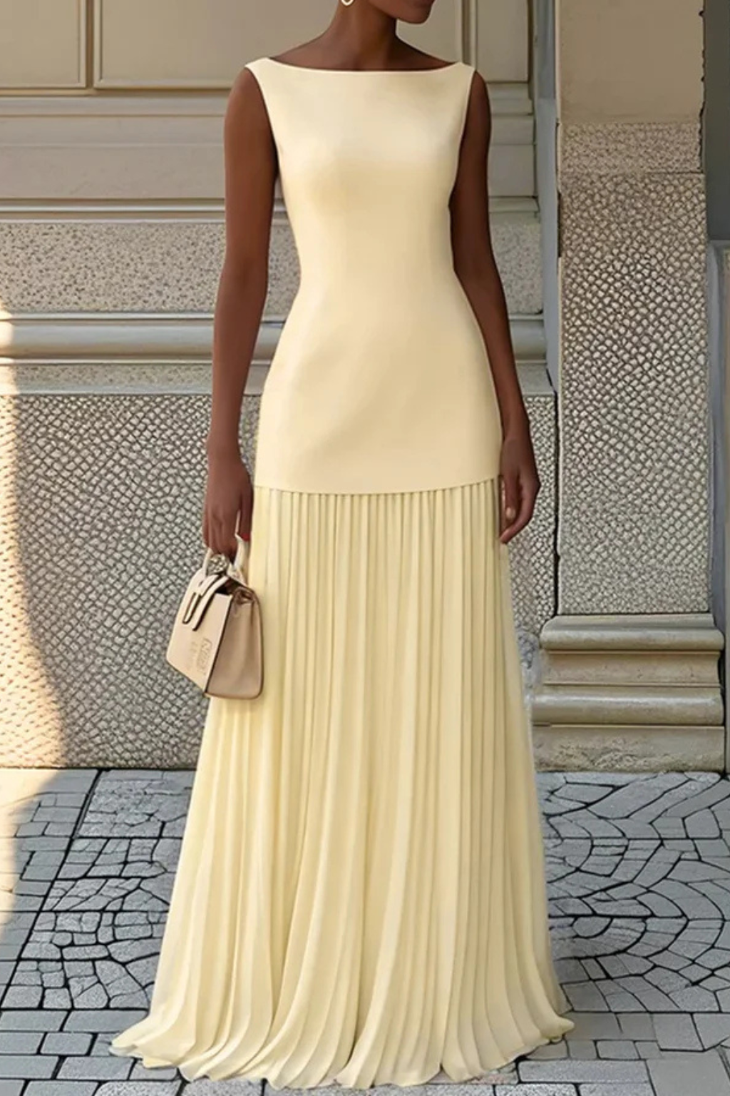 Women's Pleated Formal Maxi Dress – Elegant Occasion Style