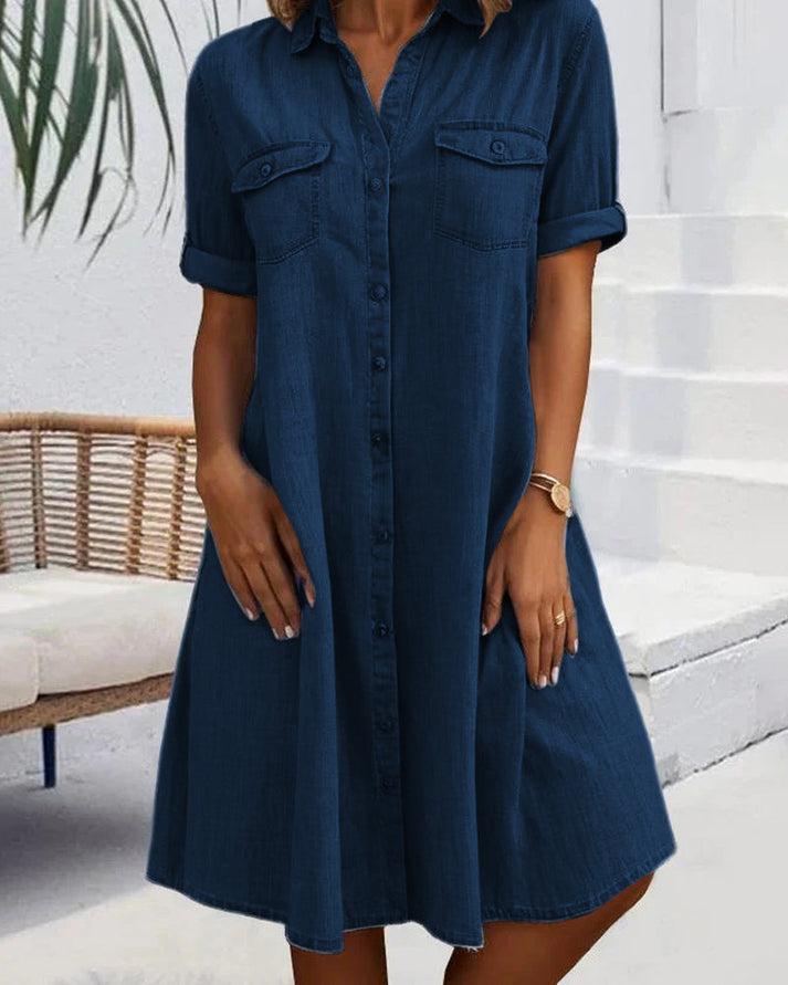 Women's Denim Shirt Midi Dress – Lightweight Casual Everyday Chic Style