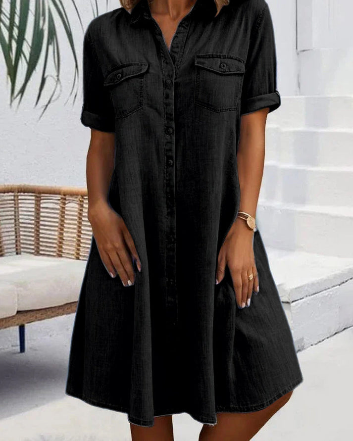 Women's Denim Shirt Midi Dress – Lightweight Casual Everyday Chic Style