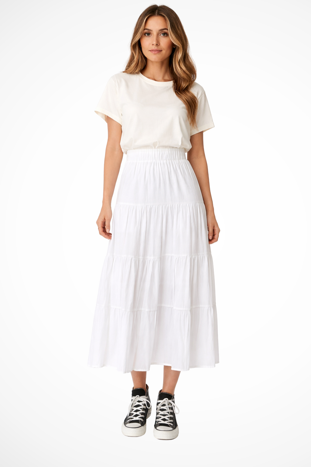 Women's High Waist Tiered Maxi Skirt – Flowy Everyday Style