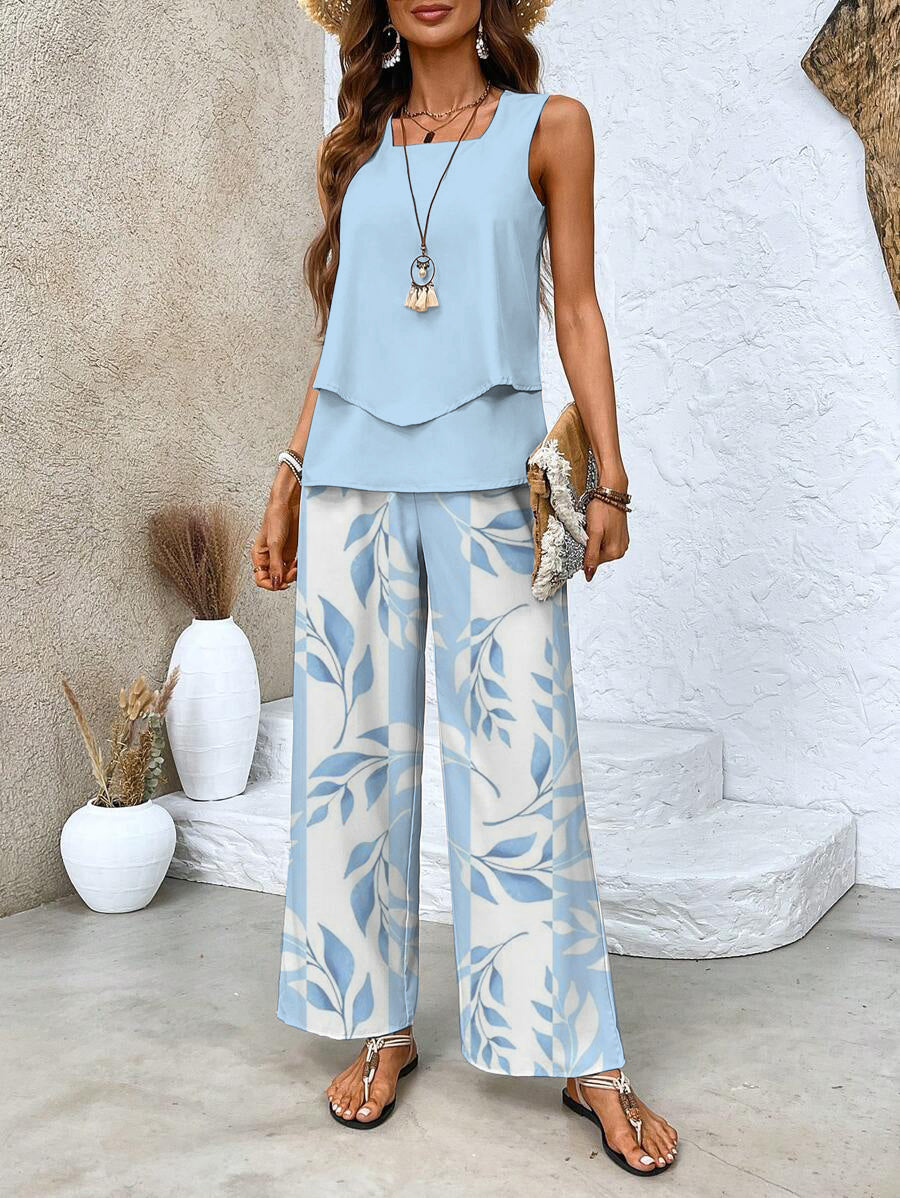 Women's Floral Top and Pants Set – Elegant Flattering Comfortable Style