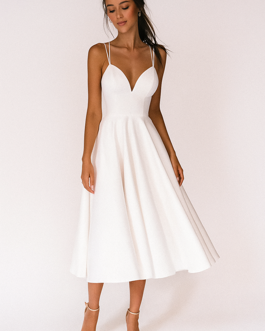 Women's Wedding Guest Strappy Midi Dress – Elegant Occasion Style
