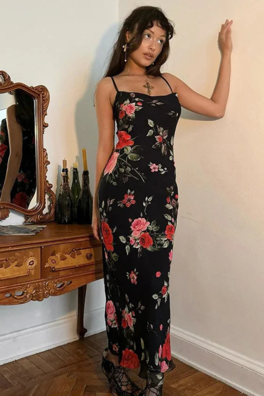 Women's Floral Spaghetti Strap Maxi Dress – Summer Wedding Style