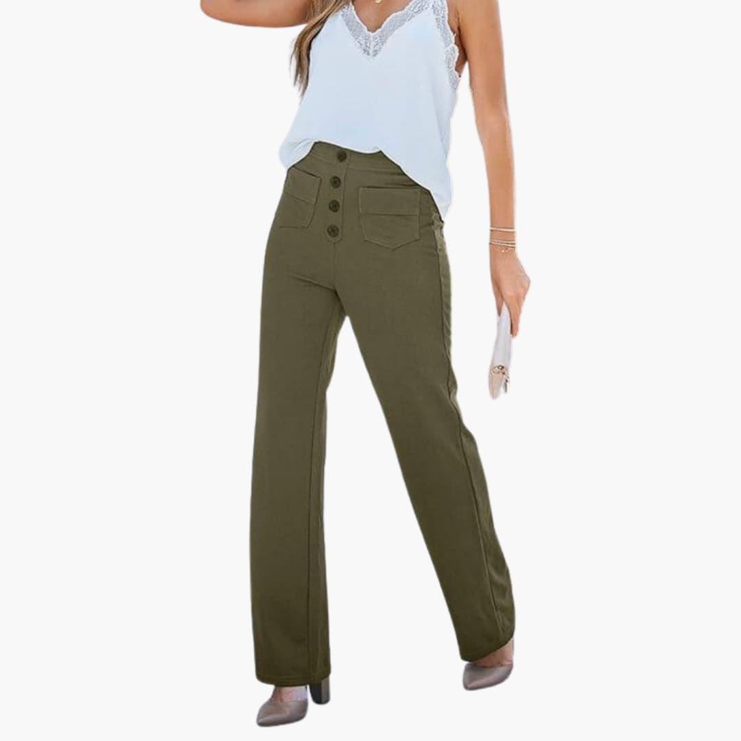 High Waist Palazzo Pants for Women with Button Placket – Stylish & Comfortable