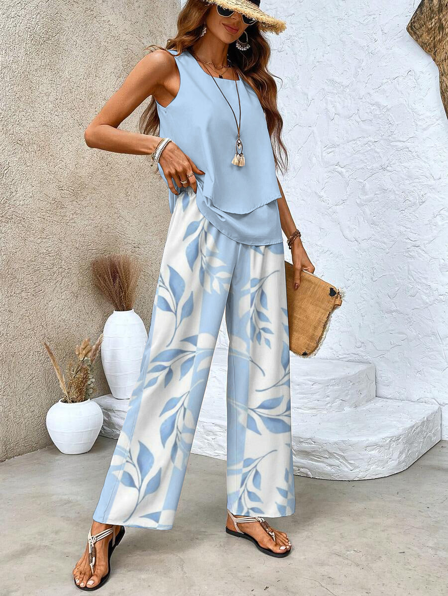 Women's Floral Top and Pants Set – Elegant Flattering Comfortable Style