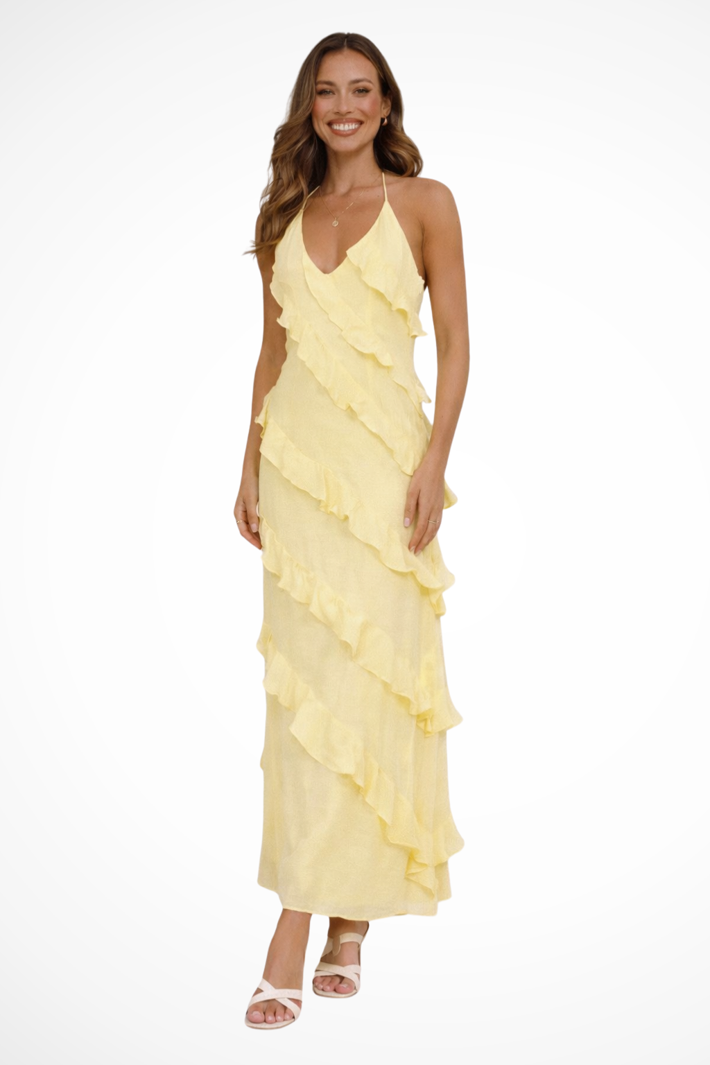 Women's Halter Neck Ruffle Maxi Dress – Elegant Summer Style