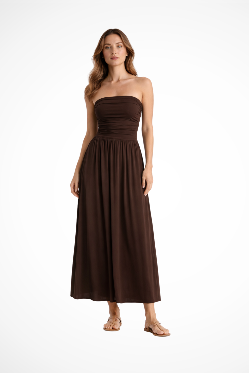 Women's Strapless Pleated Maxi Dress – Elegant Summer Style