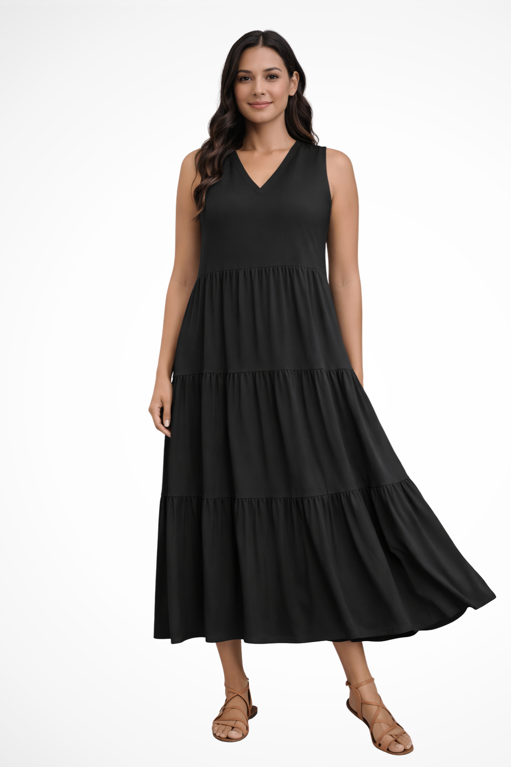 Women's Sleeveless Tiered Maxi Dress – Flowy Summer Style