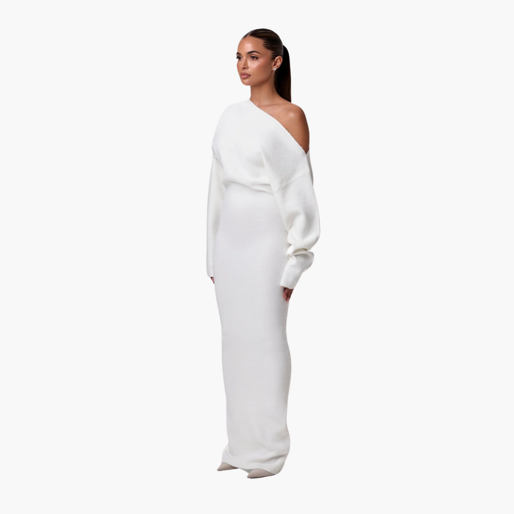 Women's Off-Shoulder Knit Dress – Elegant Evening Feminine Style