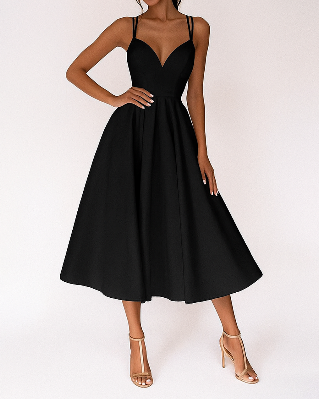 Women's Wedding Guest Strappy Midi Dress – Elegant Occasion Style