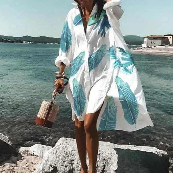 Women's White Flowy Shirt Dress – Trendy Lightweight Casual Chic
