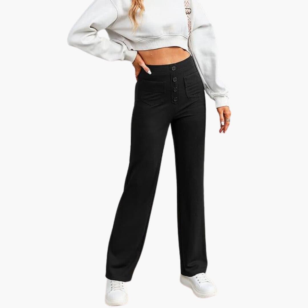 High Waist Palazzo Pants for Women with Button Placket – Stylish & Comfortable
