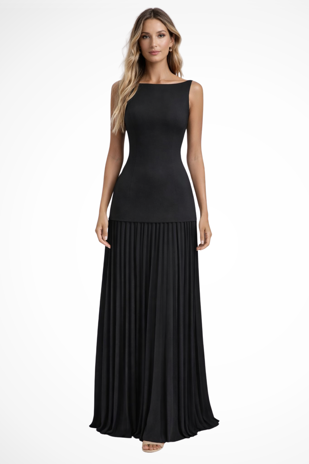 Women's Pleated Formal Maxi Dress – Elegant Occasion Style
