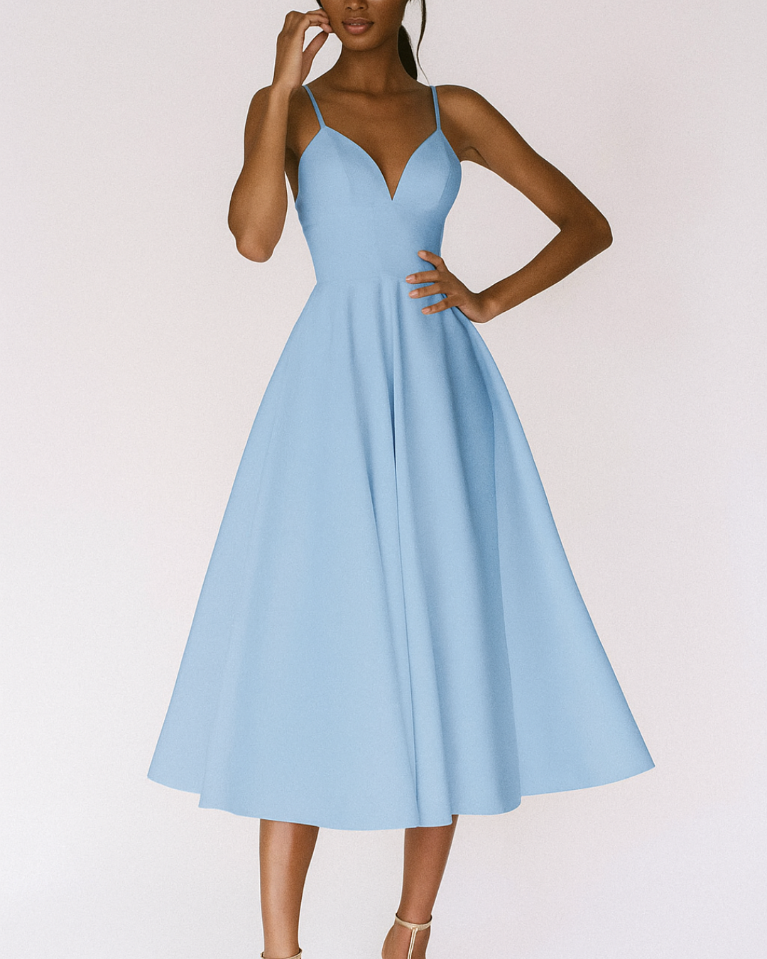 Women's Wedding Guest Strappy Midi Dress – Elegant Occasion Style