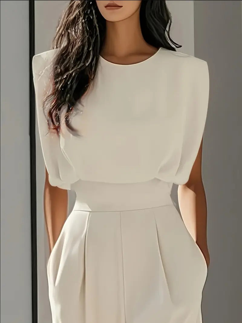 Women's High Waist Jumpsuit – Straight Leg Lightweight Elegant Style