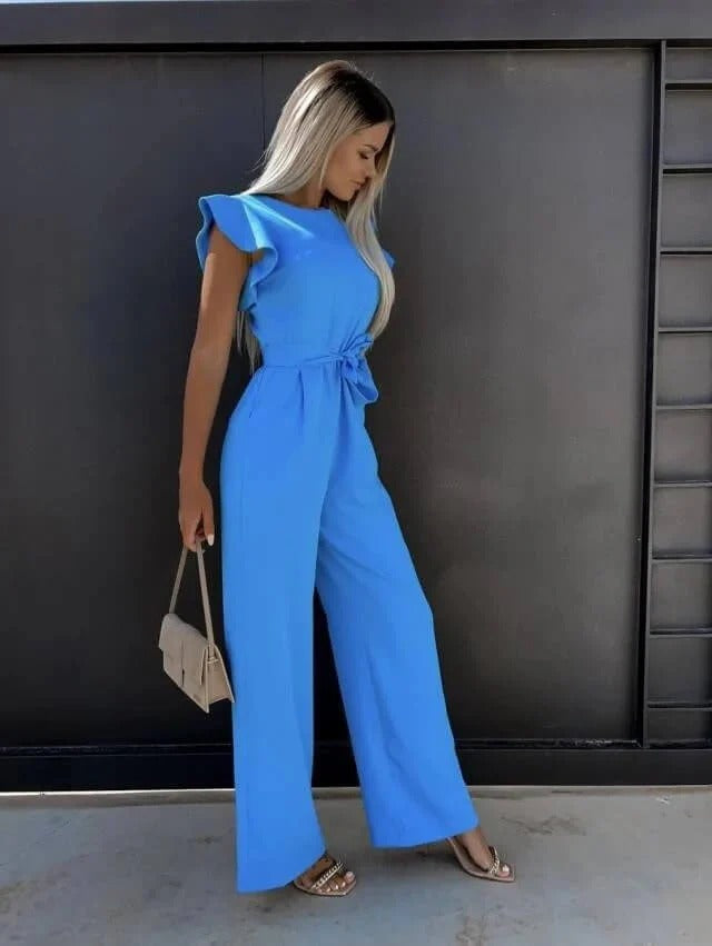 Women's Butterfly Sleeve Jumpsuit – Belted Wide Leg Elegant Style