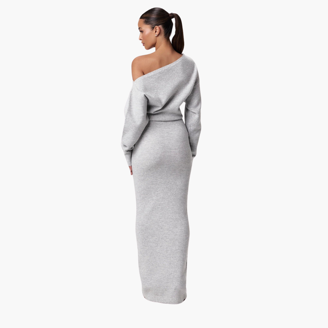 Women's Off-Shoulder Knit Dress – Elegant Evening Feminine Style