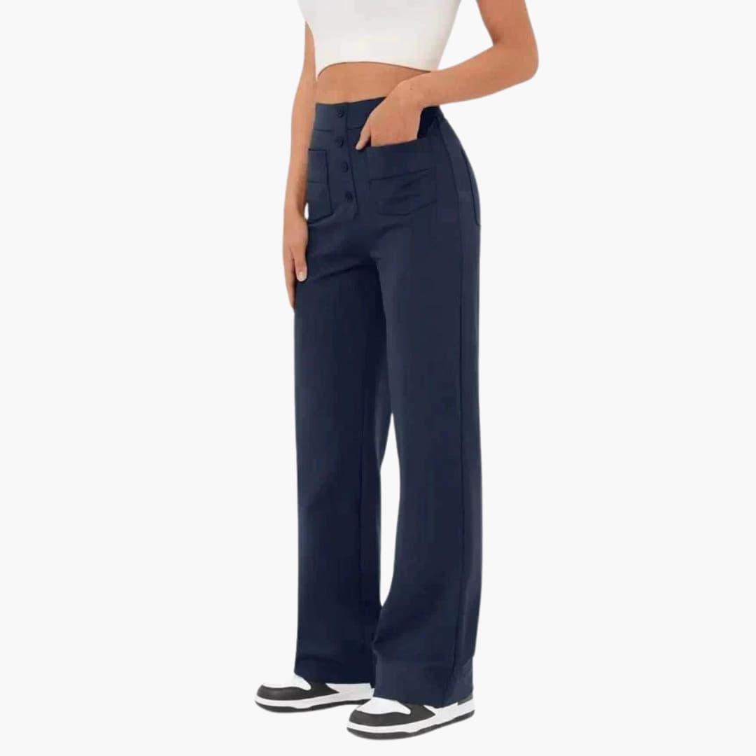 High Waist Palazzo Pants for Women with Button Placket – Stylish & Comfortable