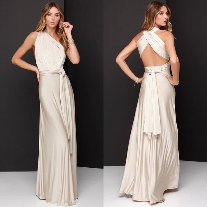 Women's Open Back Maxi Wedding Guest Dress – Elegant Lightweight Flow