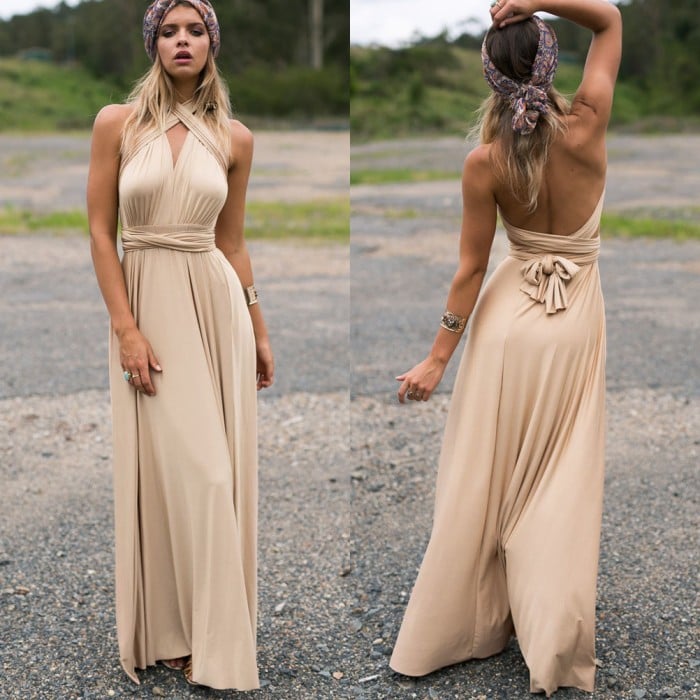 Women's Open Back Maxi Wedding Guest Dress – Elegant Lightweight Flow