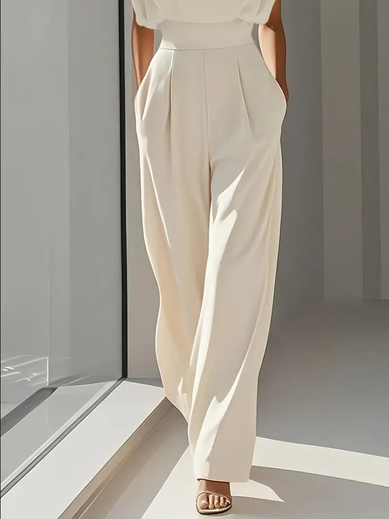 Women's High Waist Jumpsuit – Straight Leg Lightweight Elegant Style