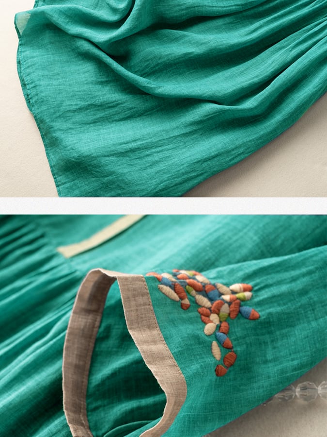 Women's Bohemian Midi Dress – Floral Embroidery Casual Elegant Style