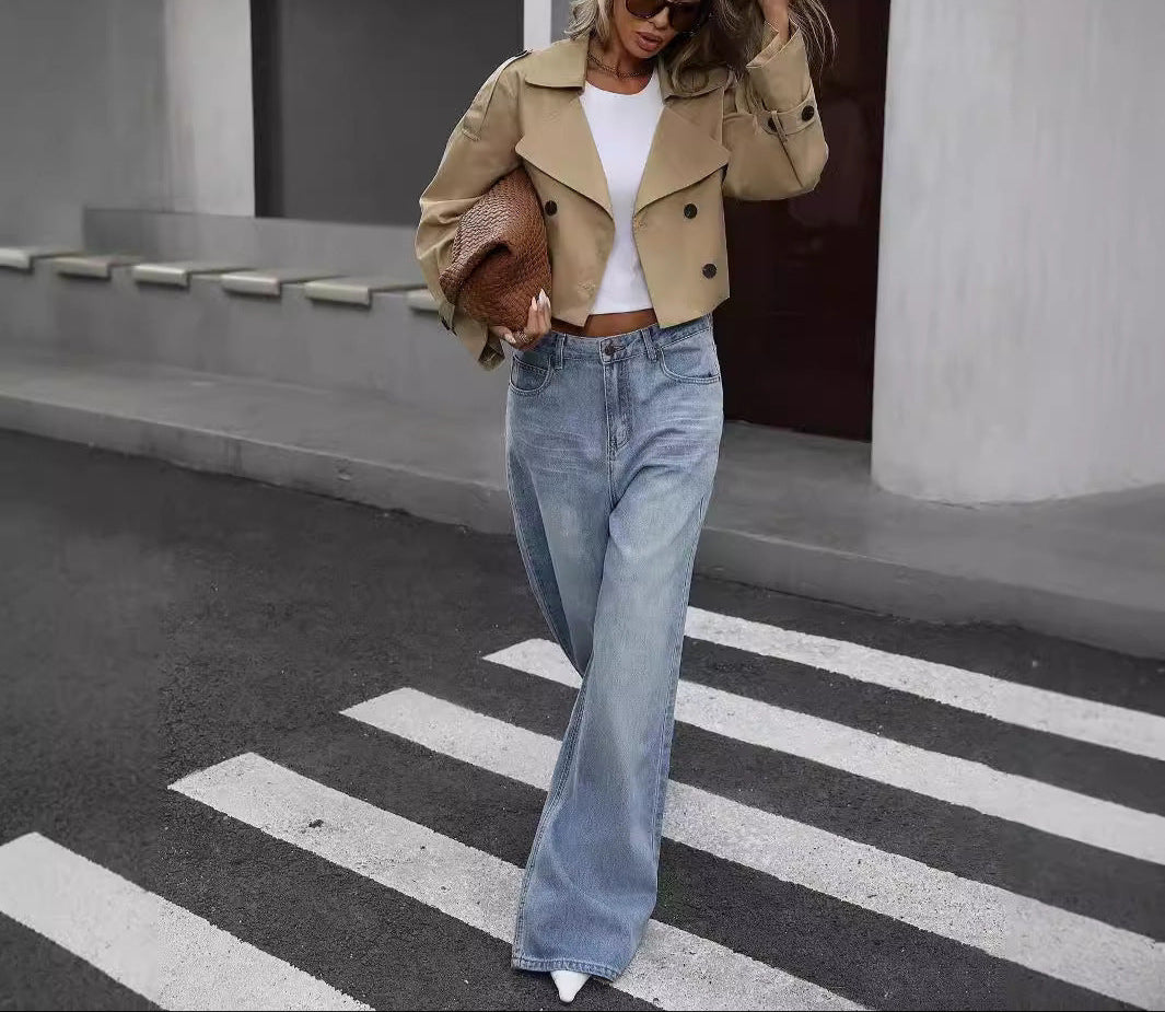 Women's Cropped Double-Breasted Trench Jacket – Chic Layering Style