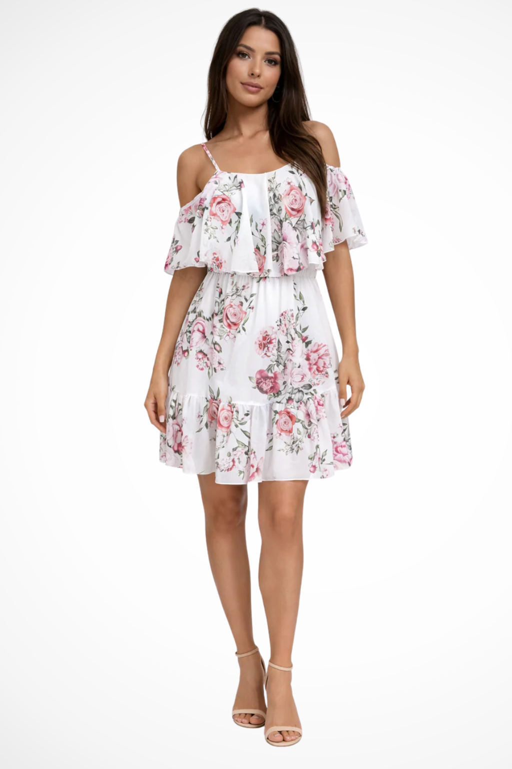 Women's Off-Shoulder Floral Chiffon Mini Dress – Boho Ruffle Style