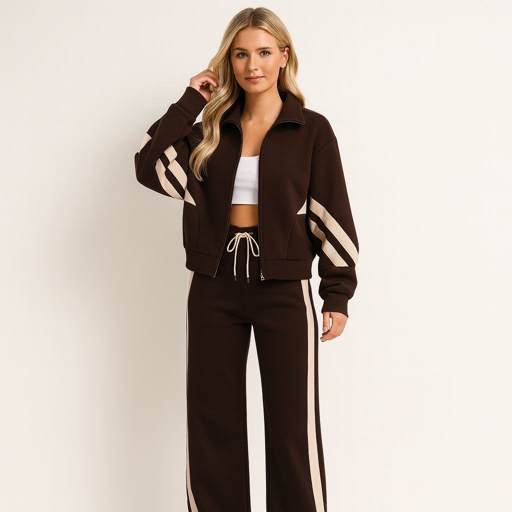 Women's Contrast Stripe Tracksuit Set – Sporty Modern Lounge Style