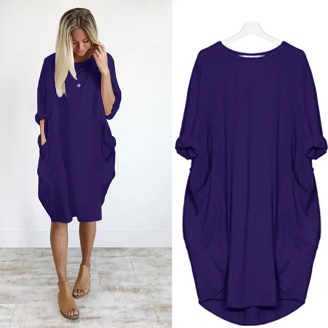 Women's Oversized Cotton Midi Dress – Long Sleeve Casual Relaxed Fit