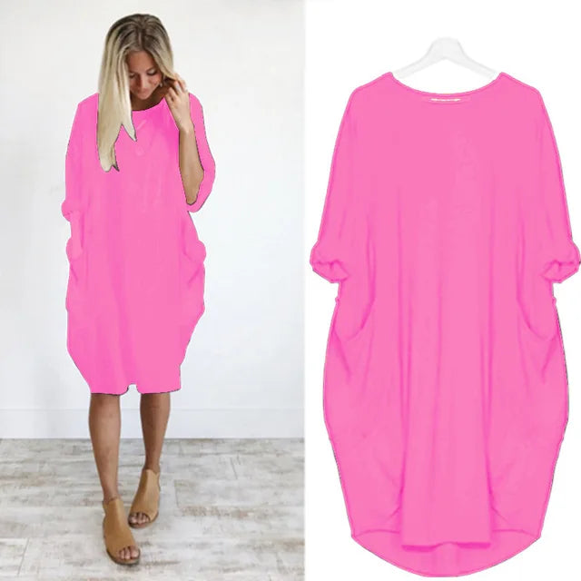 Women's Oversized Cotton Midi Dress – Long Sleeve Casual Relaxed Fit