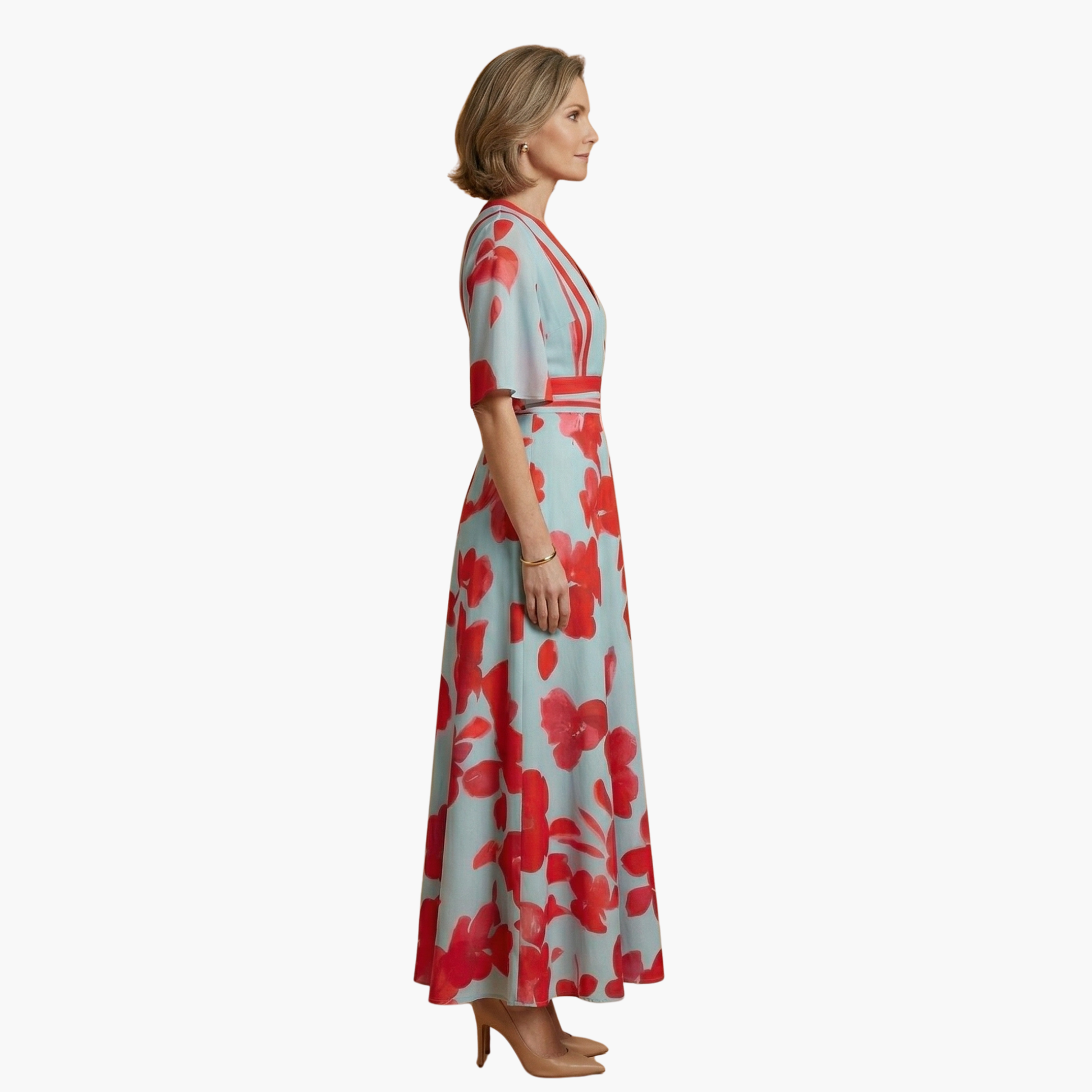 Floral Dress with V-Neck for Women – Elegant & Long