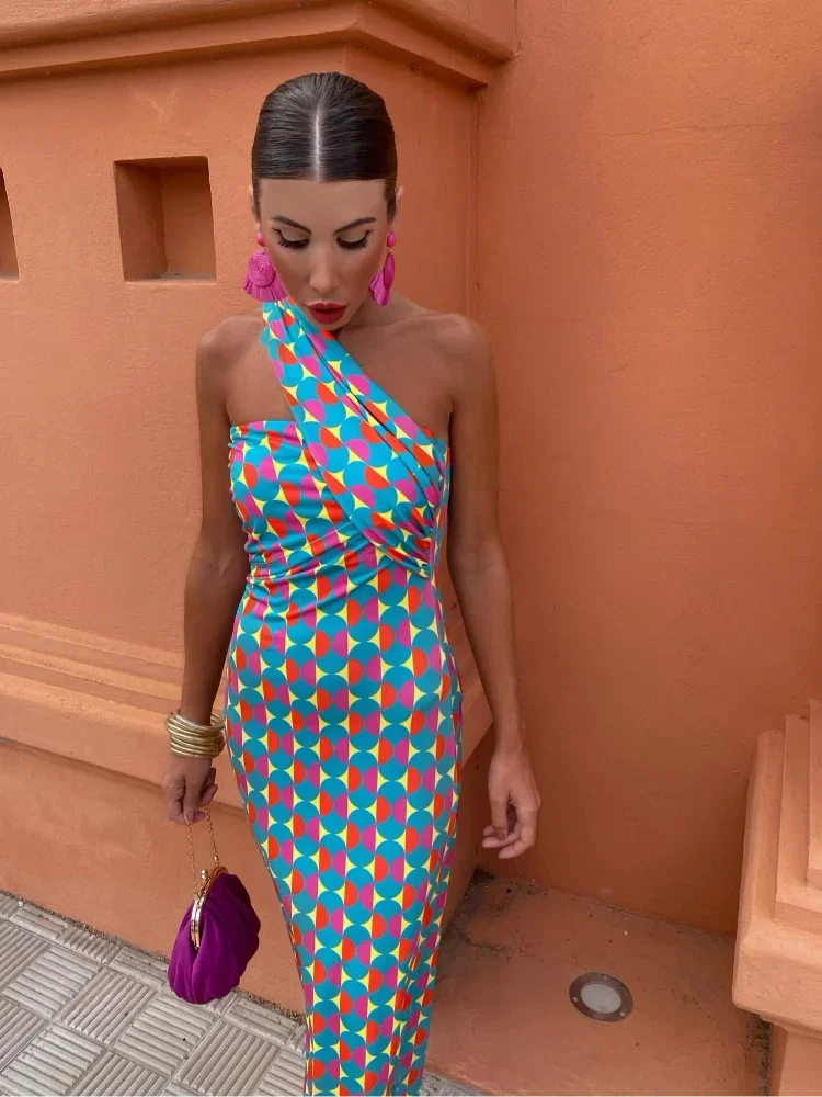 Women's One-Shoulder Printed Dress – Stylish Occasion Style