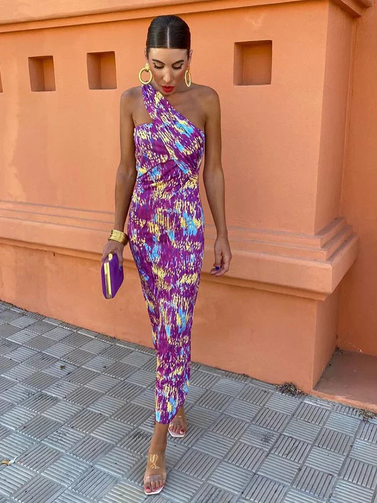 Women's One-Shoulder Printed Dress – Stylish Occasion Style