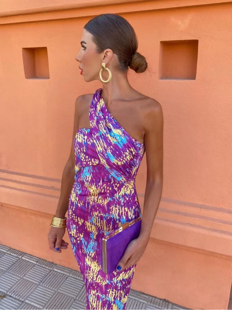 Women's One-Shoulder Printed Dress – Stylish Occasion Style