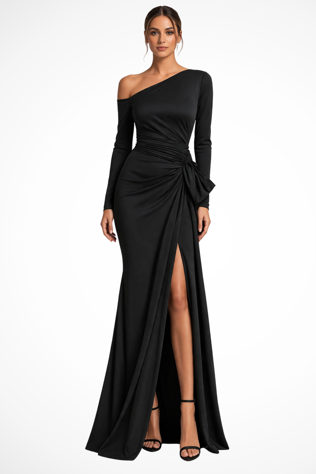 Women's One-Shoulder Satin Maxi Dress – Wedding Guest Evening Style