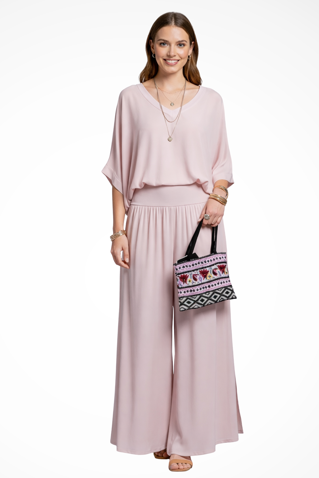 Women's Layered Top and Wide Leg Trousers Set – Elegant Style
