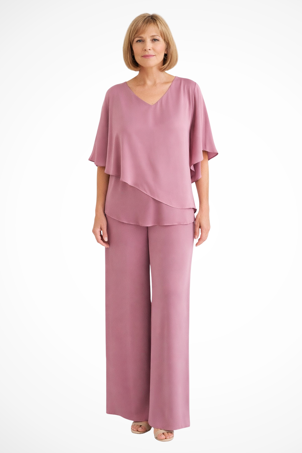 Women's Batwing Sleeve Two-Piece Set – V-Neck Wide Leg Style