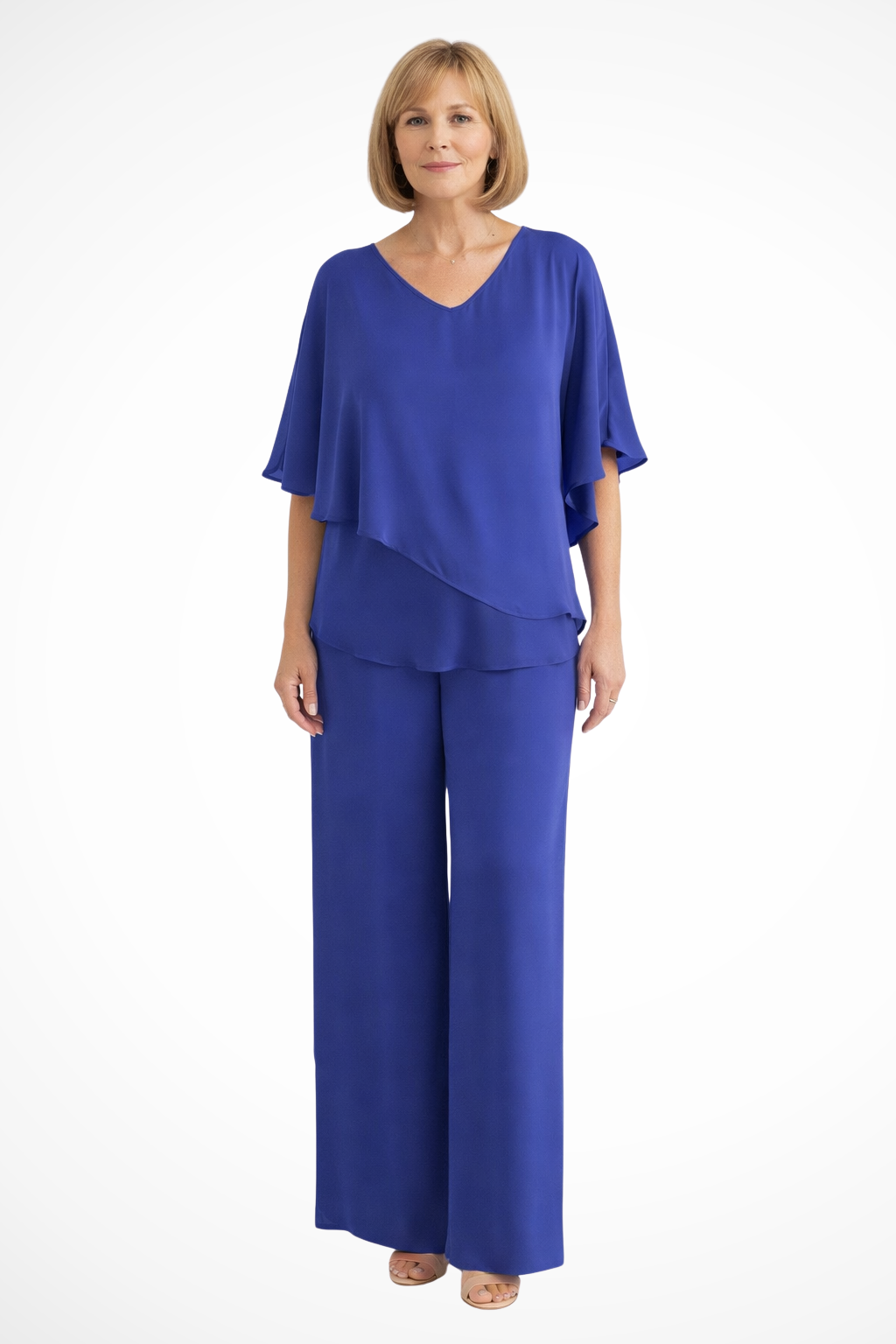 Women's Batwing Sleeve Two-Piece Set – V-Neck Wide Leg Style