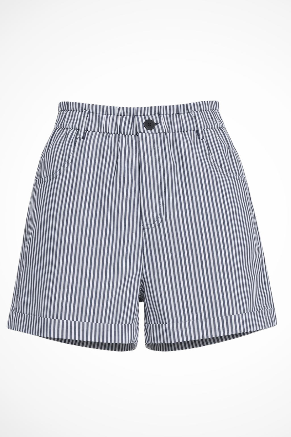 Women's Tailored Striped Shorts – High Waist Button Detail Style